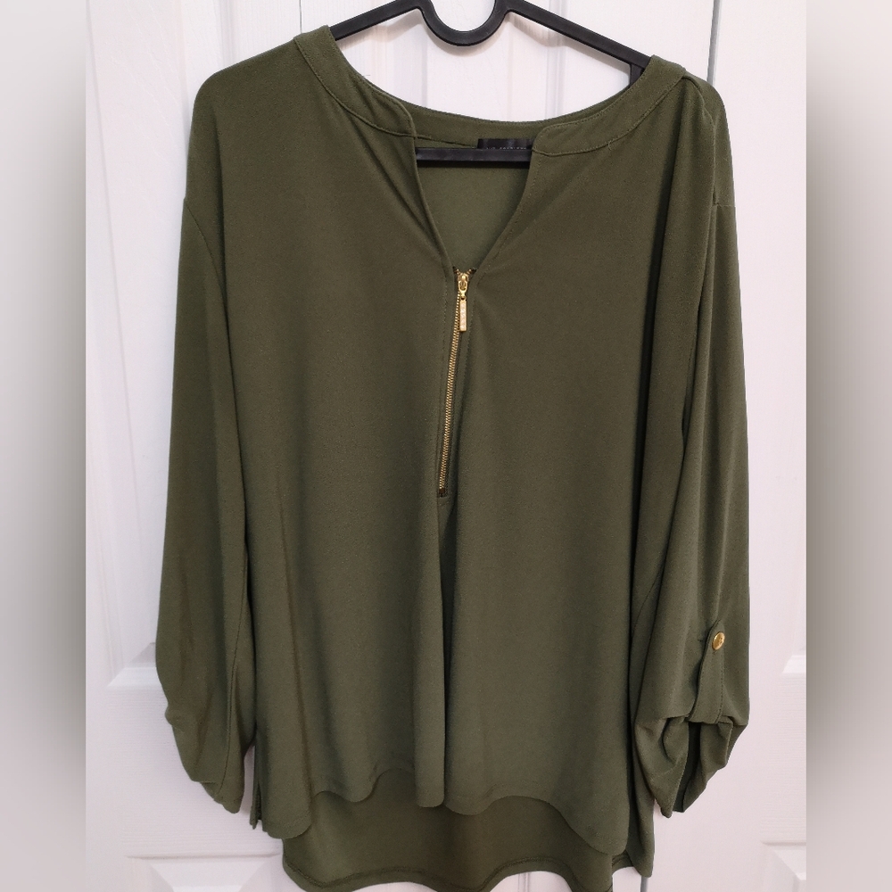 Olive Green Women's Zip-Front Blouse